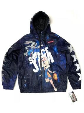 Space Jam Puffer Jacket Coat L LARGE All Over Print AOP LOLA Members Only